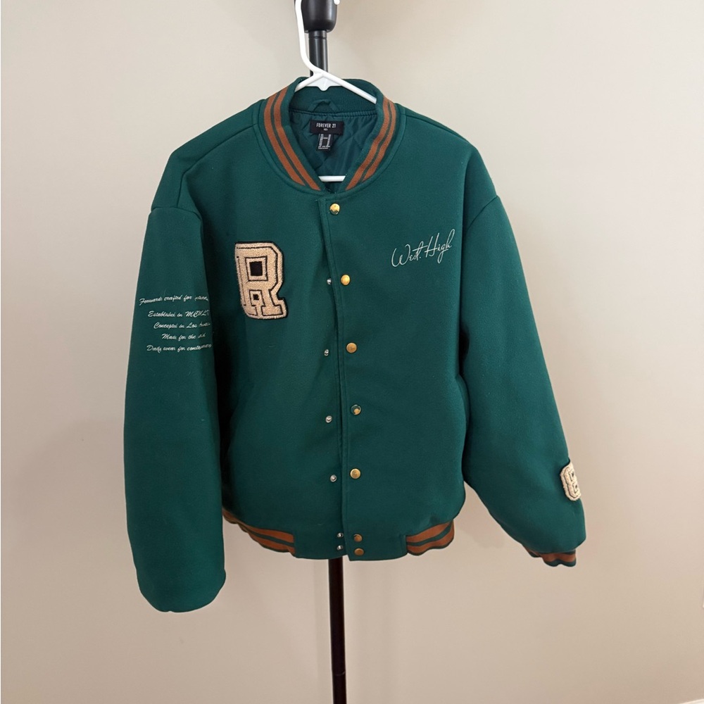 Green Varsity Jacket with Embroidered Details